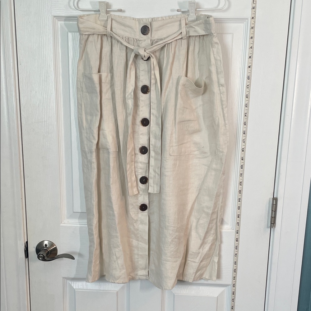 100% Linen Beige 30” long Women's Skirt